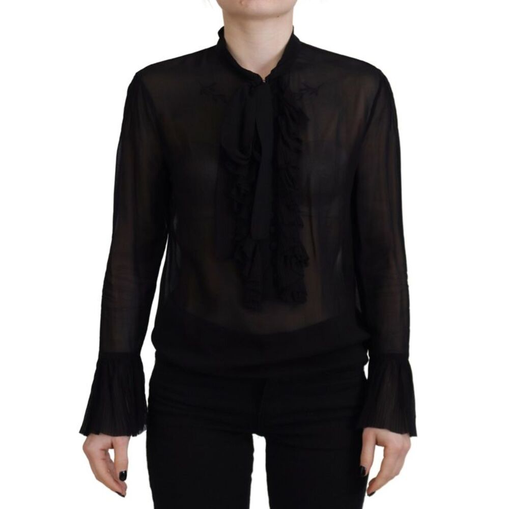 Dsquared² Black Viscose Long Sleeves See Through Blouse Women's Top